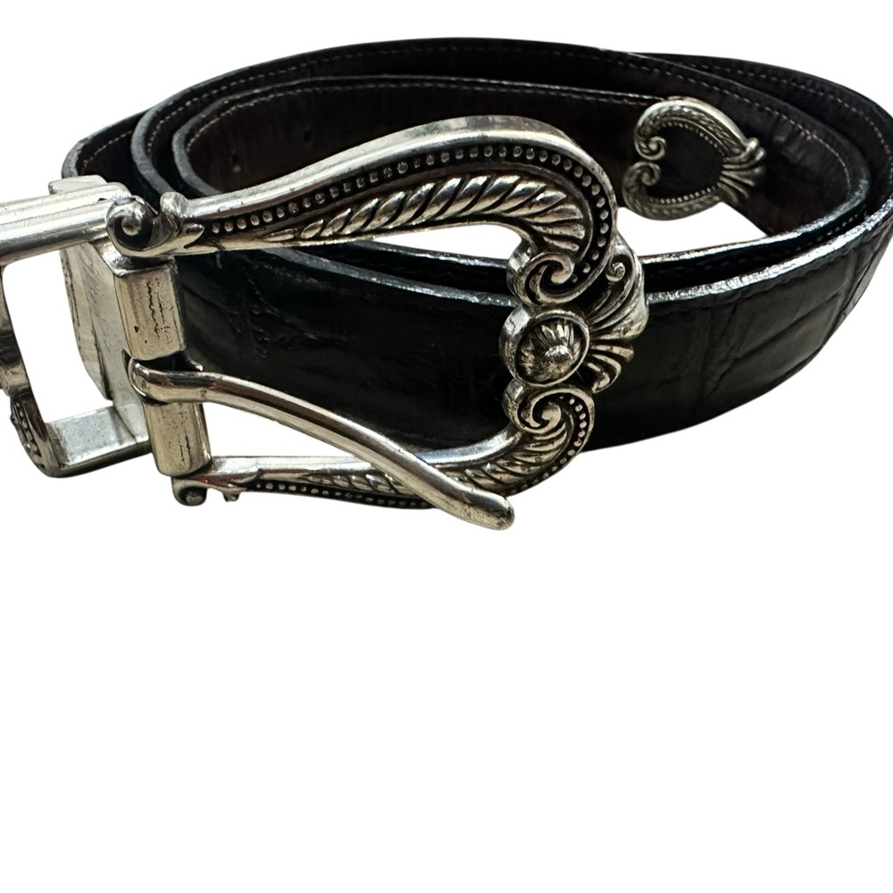 Brighton Black Leather Belt with Silver Buckle 36 S